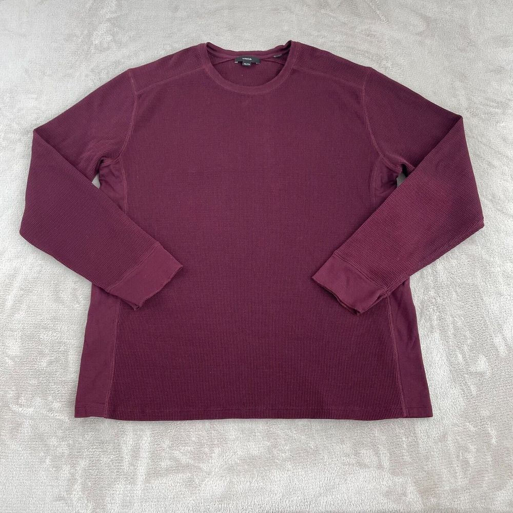 Vince Thermal Crew Neck Tee Men 2XL Pinot Vino Waffle Knit Long Sleeve NWOT